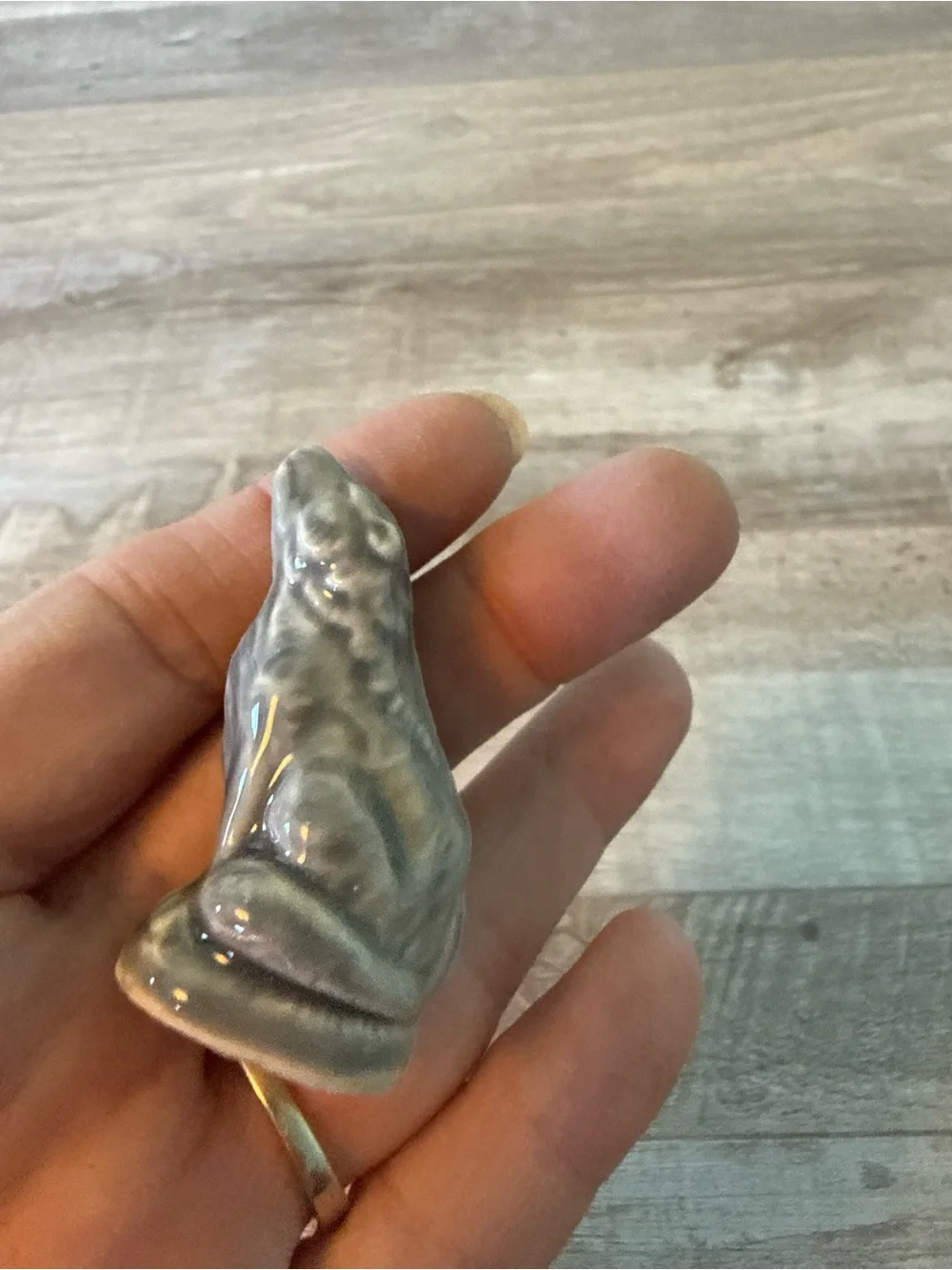 Porcelain Small Pet Figurine - Blue Ceramic Wolf Sculpture